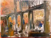 New York City Bridge Abstract Modern Original 18x24 Oil Painting Canvas Signed