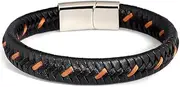 [WMUVAZA] Men's Leather Bracelet with Stainless Steel Magnetic Clasp, Handmade Leather Bracelet, Men's Leather Bracelet with Stainless Steel Magnetic Clasp, Braided Bracelet for Men, CM, Stainless Steel