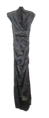 Nicole Miller Artelier CHARCOAL Techno Metal V-Neck Tuck Gown, US 0