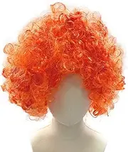 CENZICOM Women Men Fluffy Afro Short Curly Wig, for Cosplay Anime Party Christmas Halloween Fancy Funny Clown Wigs Synthetic Hair (Orange)