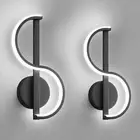 Black Wall Sconces Set of Two Modern LED Bedside Wall Lamp 6000K S Shape Mini...