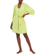 NWT! INC International Concepts Lace-Trim Satin Chemise & Robe 2pcs Set Size XS
