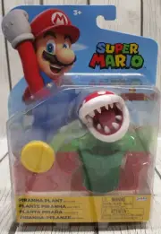 Nintendo World of Super Mario 4" Piranha Plant & Coin Jakks Figure NEW NIB