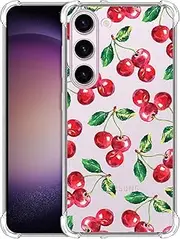 GlamCase Clear Case for Samsung Galaxy S23 Plus 5G, Galaxy S23 Plus 5G Clear Case - Cherry Watercolor Pattern Design Printed Clear Shockproof Protective Back Case/Cover for Samsung S23 Plus 5G