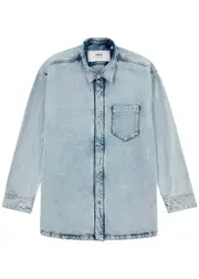Ami Paris Logo-embossed Bleached Denim Overshirt - Light Blue - XL XL