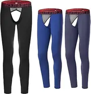 [ZONBAILON] Mens Thermal Underwear Front and Rear Openings Compression Pants Tights Winter Mens Base Layer Bottoms Leggings