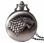 Game of Thrones Stark Wolf Crest Logo Silver Finish Pendant Pocket Watch