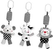 Perfeclan Baby Pram Toys Hanging Rattles with Rings High Contrast Soft for Crib Mobile Sensory Toys for Seat Nursery Travel