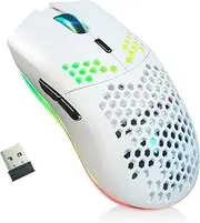 Wireless Gaming Mouse with Honeycomb Texture, 11 Backlight, RGB Chrome, 3400 DPI, 6 Programmed Buttons, USB Receiver, Energy Saving Wireless Mouse for PC/Mac/Laptop, White