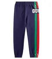 [Gucci Kids] Gucci Kids Gucci Web cotton jersey sweatpants Y 6 blue