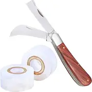 PUELDU Grafting Knife With 2 Blades & 2 Tapes - Stainless Steel Gardening Tool for Plant Grafting, Pruning, Fruit Picking - Portable Rosewood Handle, Bark Lifter (Foldable)