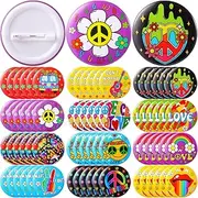 Yinkin 1.7 in 60's Hippie Button Pins Bulk 60's Retro Buttons Pins for Hippie Costume Party Favors Accessories, 12 Styles, on size, Plastic and Metal, no gemstone