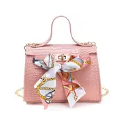 2 Pcs New Ladies Bags Crocodile Pattern Silk Scarf Shoulder Bag PU Fashion Diagonal Bag Small Square Bag Mobile Phone Coin Purse