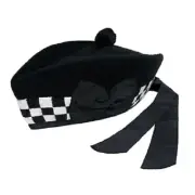 Men's Scottish Black & White Diced Glengarry hat 100% Wool Highland Kilt Hat