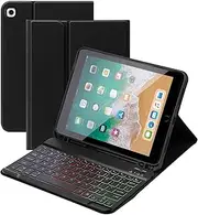 ZAULER for iPad 9.7 inch 6th 2018, 5th Gen. 2017, Air 2 2014 Released Case with Keyboard - 7 Colors Backlit Wireless Detachable Folio Keyboard Cover with Pencil Holder