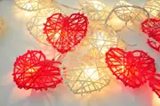 20 Red White 3D Hollow Rattan Heart String Fairy Lights 3M Battery Indoor Outdoor String Lights
