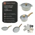 Masterclass 12pc Nonstick Cookware Set Creme Casserole Skillet Saucepan Utensils