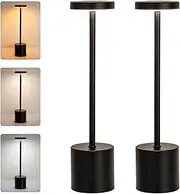 2 Pack Cordless Lamp, Rechargeable Table Lamp with 4000mAh Battery, 3 Color Modes Touch Control & Stepless Dimming, Portable Wireless Lamp for Bedroom, Camping, Outdoor, Desk (Black)