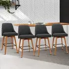 4X Fabric Bar Stools Padded Swivel Chairs Wooden Legs Kitchen Bar Cafe Seat