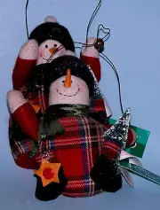 Russ Berrie plush 2pc. set New #101461-2 "Christmas Sampler" ornament snowman