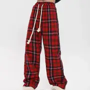 S-4XL Casual Red Plaid Pants Women Autumn Winter Fashion Elegant Korean Style Harajuku Hip Pop Streetwear Chic Vintage Trousers 3XL