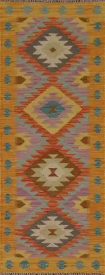 Kilim Kelim Handmade Runner Rugs Flatweave Vibrant Geometric Wool Carpet 2x7