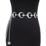 Moon Buckled Metal Chain Belt Silver - One Size