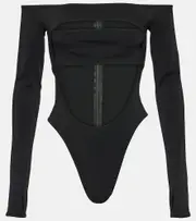 [Mugler] Mugler Circle off-shoulder cutout bodysuit AU 16 black