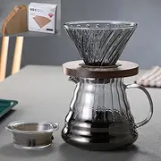 Qiccijoo Pour Over Coffee Maker Set,Drip Coffee Maker with 100 pcs V01 Paper Filter,20 oz Borosilicate Glass Carafe,Portable Coffee Dripper Brewer for Home Cafe Restaurant Camping, 600ml