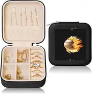 EdWal Fire Baseball Print Leather Jewelry Box For Women,Small Square Travel Jewelry Organizer,Gift Box For Women