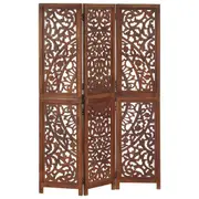 Hand Carved 3 Panel Room Divider Brown 120X165 Cm Solid Mango Wood Screens & Room Dividers
