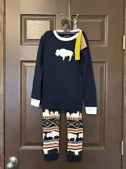 Lazy One Boys 2-Piece Long Sleeve PJs Sleepwear Bison Blue/Orange/Cream Size 10