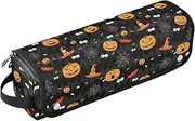 [sanluoli] Hair Tool Travel Bag for Women with Heat Resistant Pad Hair Tools Organizer Storage Bag Pumpkin Scary Pattern Happy Halloween Portable Travel Essentials