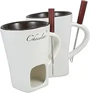 Gatuida Ceramic Fondue Maker Set 2 Hot Pot Cups Electric Cooker Forks for Cheese Chocolate Fondue