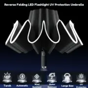 Reverse Folding LED Flashlight UV Protection Umbrella - Battery Powered