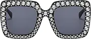 [Generic] Sunglasses with Rhinestones - Sparkly Sun Glasses,Womens Oversized Sunglasses,Square Frame Glasses Shades for Women Girls