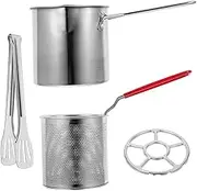 HOMSFOU 1 Set Mini Stainless Steel Deep Fryer Pot with Basket Space Saving Design Integrated Oil Filter for Home Use for French Fries and Onion Rings