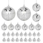 28 Pack Mini Mirror Disco Ball Set Silver Hanging Disco Balls Decor - Small M...