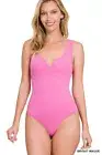 Zenana Sleeveless V-Neck Bodysuit Bright Mauve Tank Top Casual Stretch Size M