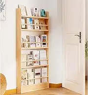 Behind The Door Bookshelf Solid Wood Bookcases with Open Display Shelves Behind The Door Storage Organizer for Toys and Books Space-Saving Wall Mount Narrow Book Shelf,80 * 10 * 143cm