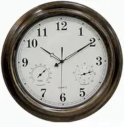 Large Garden Wall Clock, Retro Wall Clock with Thermometer and Hygrometer Non Ticking Decorative Clocks for Outdoor or Indoor Use