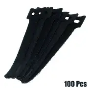100 Pcs 6" Hook & Loop Wrap Strap Self Adhesive Reusable Cable Ties Fasten Black