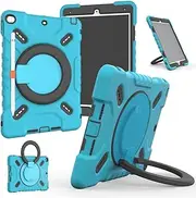 NLR FUN 4-Layer Shockproof Case for iPad 9th/8th/7th (10.2” iPad 2021/2020/2019) & iPad Air 3rd (10.5” iPad Air 2019), iPad Cover with Kickstand/Handle, Pencil Holder, Shoulder Strap (Blue)