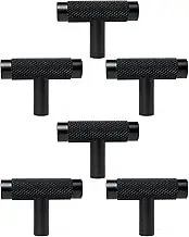 Kitston Knurled Matte Black Kitchen Cabinet Knobs Dresser Knobs Drawer Knobs Cabinet T Bar Pull Handles for Kitchen Wardrobe Cupboard (Knurled Black Pull), KNOBKG6PK
