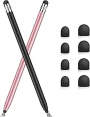 2 Pack Stylus Pens for Touch Screens,Stylus Pen with 8 Replacement Rubber Tibs,Tablet Pen High-Sensitivity&Double-Ended Design for All Phones/Tablets/Samsung Galaxy/Xiaomi/iOS/Android (Black&Pink)