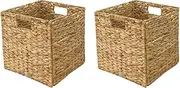 Kallax Insert Water Hyacinth Baskets Storage for Shelves, Foldable Kallax Boxes, Braided Storage Basket, Laundry Basket for Shelves, Woven Containers for Bathroom (30 cm x 30 cm x 30 cm), Pack of 2