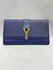 Saint Laurent YSL Royal Blue Gold Y Leather Clutch New Authentic