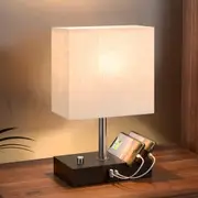 CLORA Bedside Table Lamp Dimmable Nightstand Lamp with USB Ports Phone Stands - 2 Color