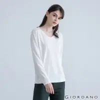 在飛比找Yahoo奇摩購物中心優惠-GIORDANO 女裝素色V領長袖T恤 - 16 皎白