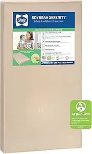 Sealy Soybean Serenity Foam-Core Infant/Toddler Crib Mattress - Hypoallergenic Soy Foam, Extra Firm, Plastic-Free Cover with Organic Fibers, Waterproof, Allergy Barrier, 52"x28"
